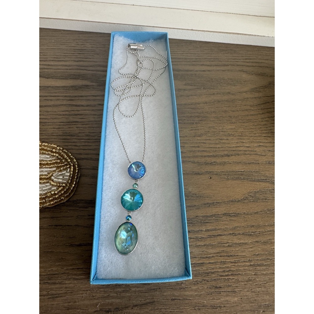 Touchstone Crystal Ocean Reflections Necklace 32" Adjustable Rhodium‎ Plated NEW